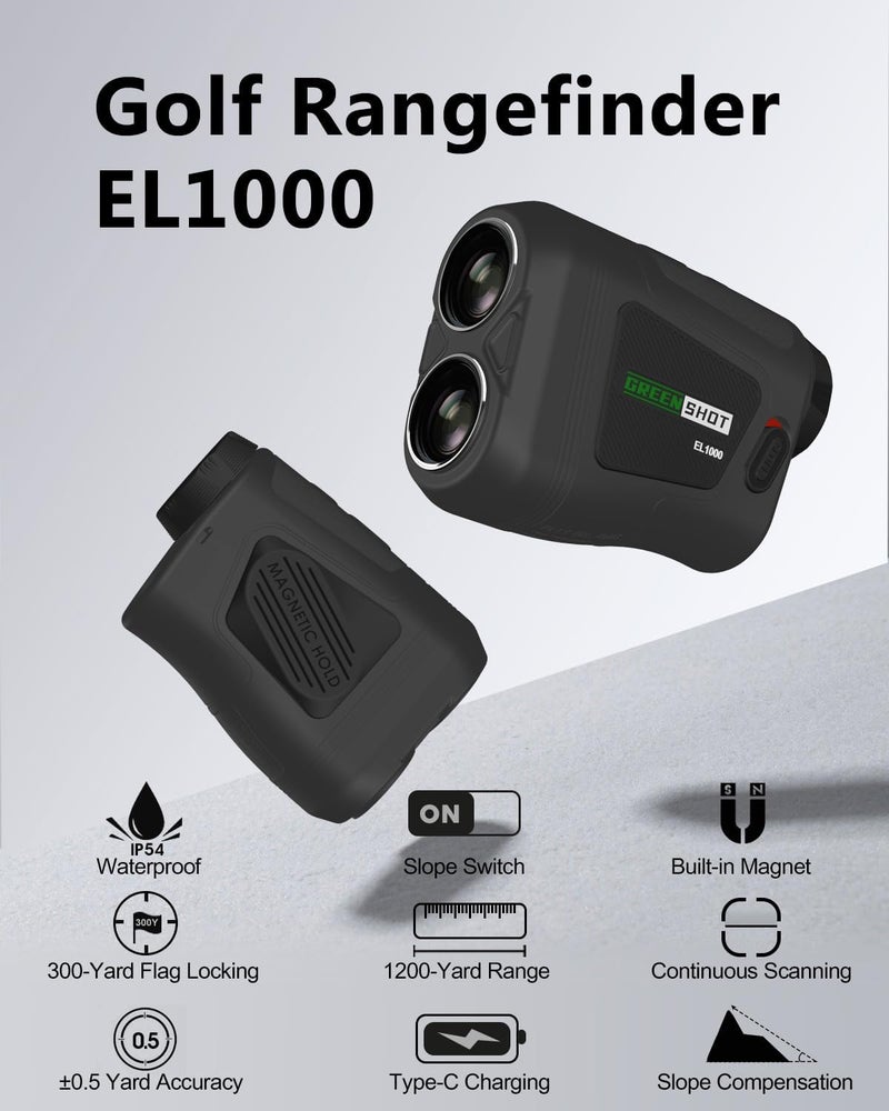 GREEN SHOT Golf Range Finder with Slope - 1200 Yards Range Finder Golf, 6X Magnification Golf Range Finder Magnetic with Flag Pole Locking Vibration, Rechargeable Golf Accessories for Men - Image 2
